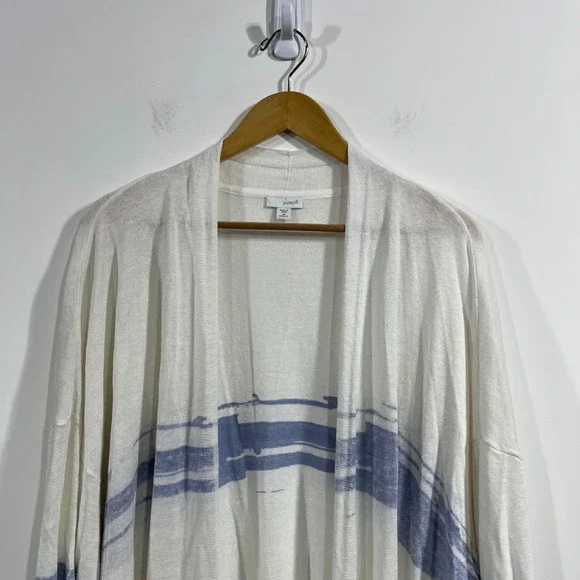 Pure Jill J. Jill Striped Linen Blend Open Front Long Cardigan Womens 3X Coastal - Picture 3 of 11